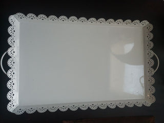 White Metal Serving Tray 17" x 11"
