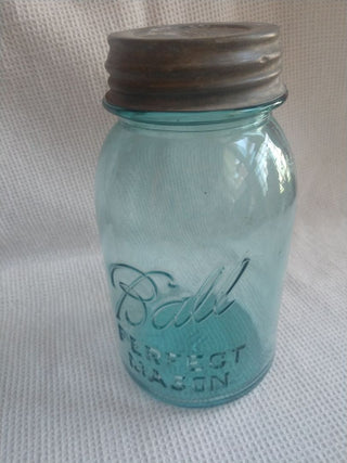 Vintage Ball Lucky #10 Blue Perfect Mason Jar W/ Zinc Lid