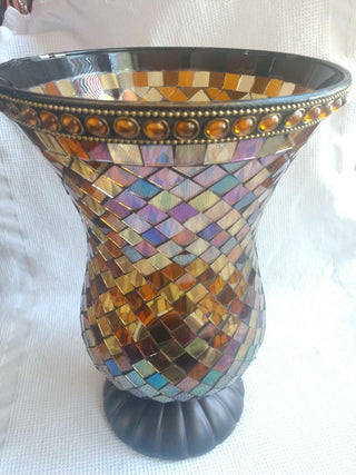 Large Amber Gold Glass "PartyLite" Hurricane Candle Holder Vase