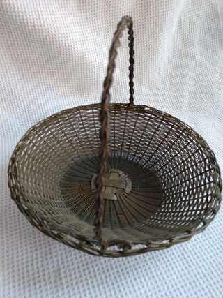 Handmade metal braided basket original patina