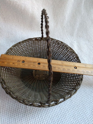 Handmade metal braided basket original patina