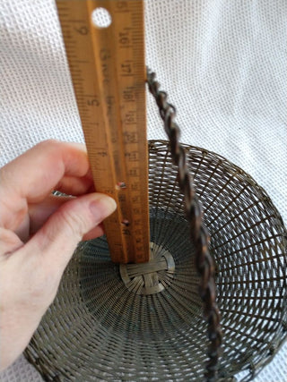 Handmade metal braided basket original patina