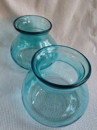 Set of 2 Blue Glass Vases