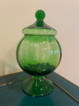 Squat Green Glass Apothecary Jar from the Empoli Region of Italy