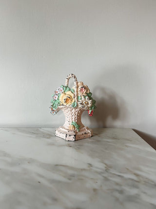 Hubley #8 Pink Flower Basket Antique Cast Iron Doorstop