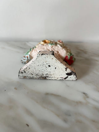 Hubley #8 Pink Flower Basket Antique Cast Iron Doorstop