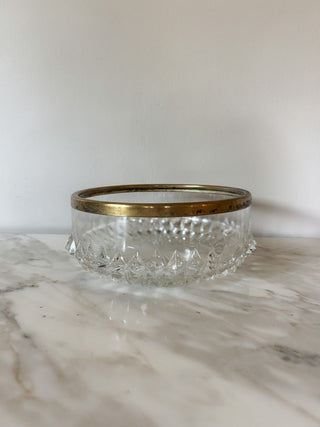 Diamond Point Crystal Bowl w/ Brass Rim