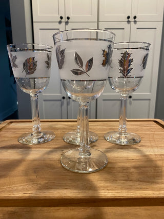 4pc Frosted Libbey Silver Trimmed Wine Glasses