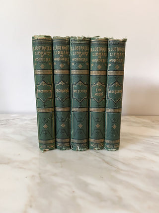Set of 5 "Illustrated Library of Wonders" Antique Hardcover Books