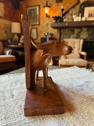 Wooden Steer Bookend (Chip on Horn)