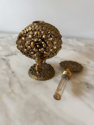 Ormolu Perfume Bottle w/ Filigree & Cherub Details