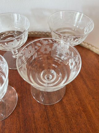 Set of 5 Mid-Century Etched Coupe Glasses
