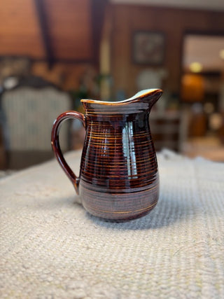 Vintage Red Wing Brown Aqua Ring Pitcher