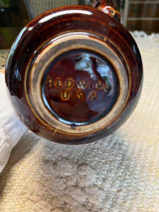 Vintage Red Wing Brown Aqua Ring Pitcher