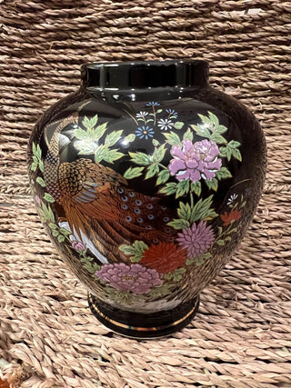 Vintage Asian Vase with Peacock and Flowers