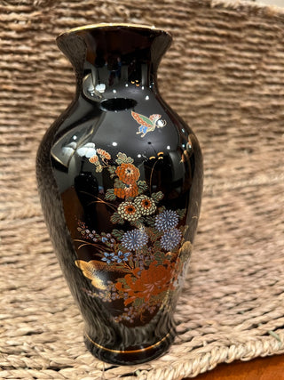 Vintage Black Vase with Flowers