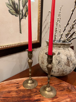 Pair of Brass Candlesticks with Candles