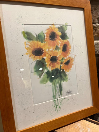 Framed Sunflower Watercolor - Signed