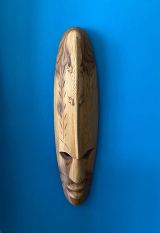 Vintage Fijian wooden mask with carved gecko FIRM 19x4.5x2”