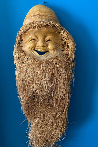 Vintage Chinese hand carved bamboo root head mask FIRM 20x7x5.5”