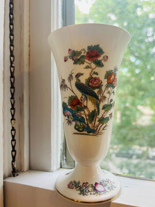 Wedgewood Bone China Peacock Kutani Crane Vase 7" X 3.75"