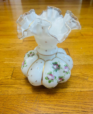 Rare Fenton 1940's Charleton Roses Bowtie Vase 8" X 6"