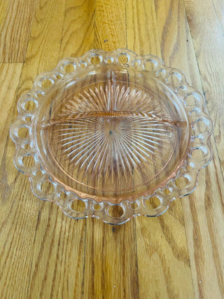 Pink Depression Glass Grill Plate Lace Edge 10.5"
