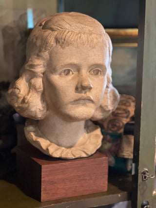Hand Sculpted Plaster Bust of a Young Girl, Signed