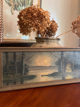 Antique, Framed Oil on Board of Campfire Scene