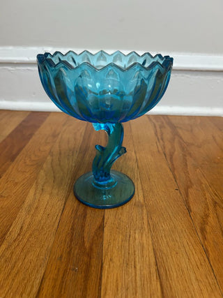 Indiana Glass Aqua Blue Tulip Footed Bowl 7.5" X 6"