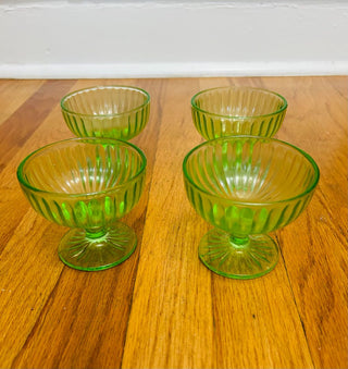Vintage Depression Uranium Glass Sherbet Bowl (set of 4) 3.5" X 3"