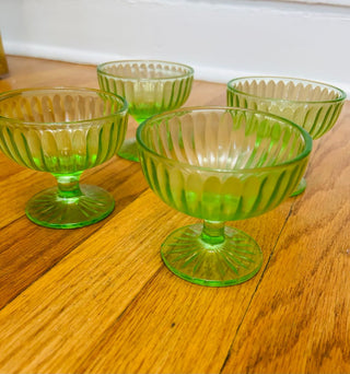 Vintage Depression Uranium Glass Sherbet Bowl (set of 4) 3.5" X 3"