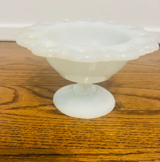 Vintage Milk Glass Open Work Lace Compote Footed Bowl 3.3" X 7"