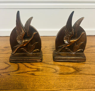 Art Deco Bookends Flying Crane 6 3/4" X 4 5/8" X 2 1/8"  (set of 2)