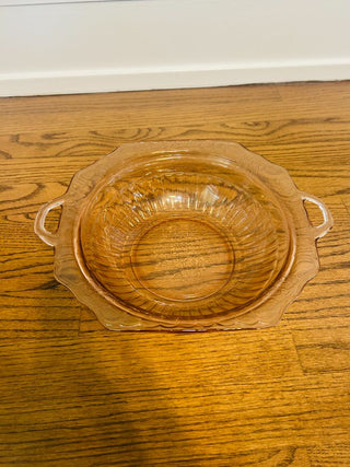 Pink Depression Glass Mayfair Pattern Bowl Circa 1930s1.5"(handle to handle)x2.75"Hx 10"W