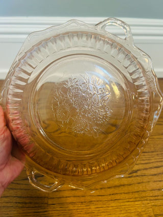 Pink Depression Glass Mayfair Pattern Bowl Circa 1930s1.5"(handle to handle)x2.75"Hx 10"W