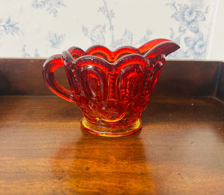 Vintage L.E. Smith Amberina Red Moon and Stars Glass Creamer 4.5 X 3