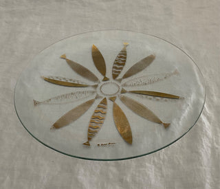 Vintage Fred Press round glass serving platter 13.5”