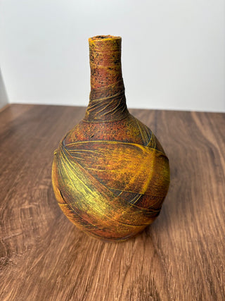 Art Clay & Fabric & Straw Wrapped Pottery Vessel