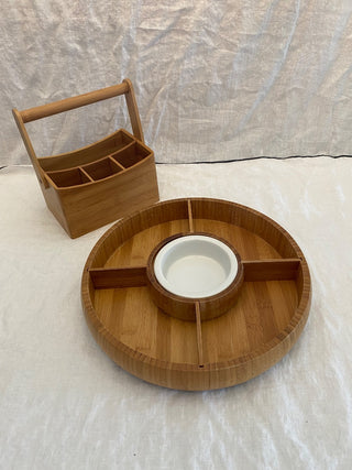 Vintage bamboo serving set (set of 2)