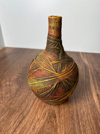 Art Clay & Fabric & Straw Wrapped Pottery Vessel