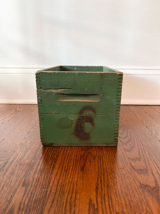 Green-Painted Wooden Box w/ Hand Holds