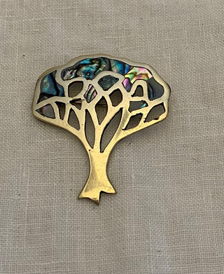 1990s fair trade abalone and metal brooch or pendant 1.5”x2”