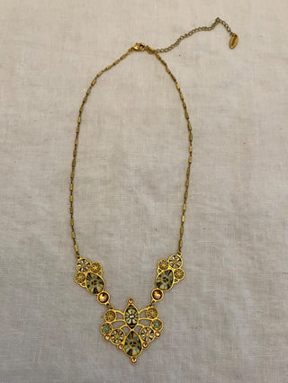 Hand painted glass beads and metal necklace