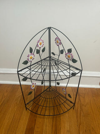 Metal Two Tiered Foldable Shelf with Flowers