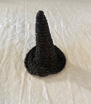 Woven raffia black witch hat pumpkin topper 4.5x6.5”