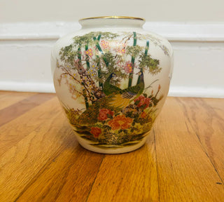 Vintage Otagiri Porcelain Vase- Peacock in Bamboo Garden
