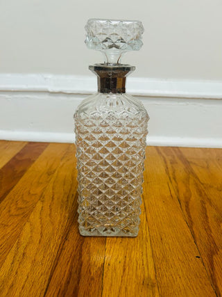Vintage Cut Glass Decanter Diamond Pattern 10" X 3"