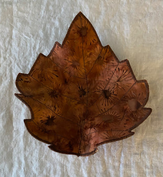 Vintage fabric leaf bowl 7x7.5”