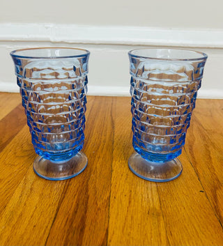 Vintage Indiana Glass Whitehall Blue Footed Tumbler (set of 2) 6" X 3.5"